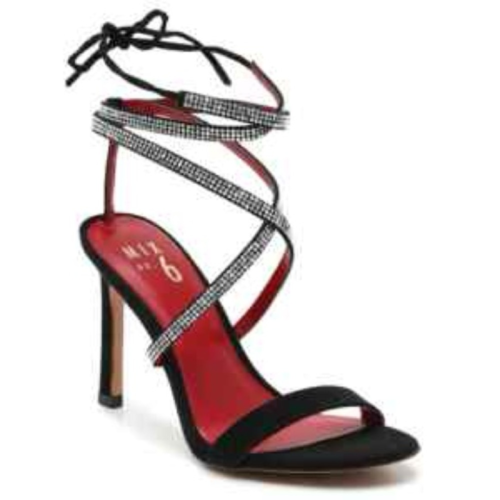 Mix No. 6 Black & Red Strappy Heels with Rhinestones - Size 8